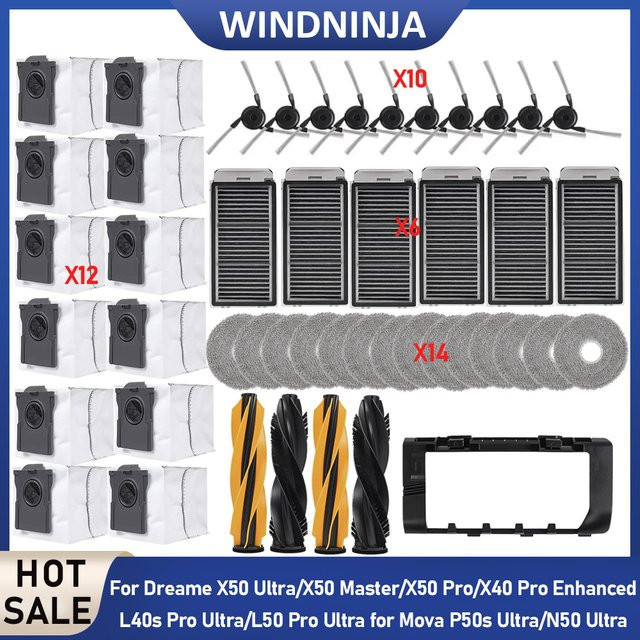 Dreame Ersatzteil-Set für X50Pro, X50Ultra, L50 Pro Ultra, S40Enhanced, L40s Pro Ultra und Mova P50s Ultra mit Haupt- und Seitenbürsten, Filtern, Wischtüchern und Staubbeuteln - Bild 1