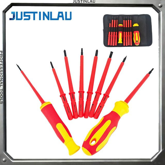 JUSTINLAU 10-in-1 Schraubendreher-Set mit elektrischer Isolierung und Magnetfunktion in Rot für die elektrische Wartung - Bild 1