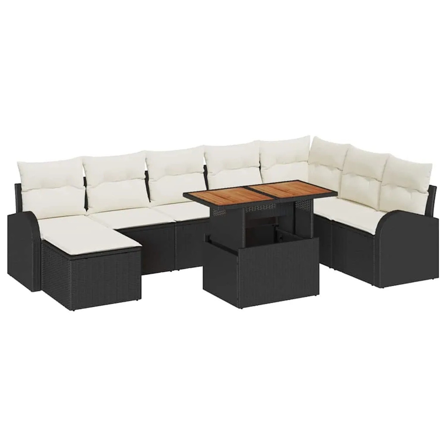 vidaXL Garten-Sofa-Set 9-tlg. in Schwarz aus Poly-Rattan mit integriertem Speicher und Polsterkissen - Bild 2