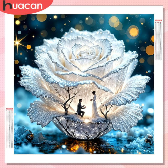 HUACAN Diamantkunst Rosenblüten-Komplettset mit 5D DIY Diamant-Mosaik Paarporträt in Multicolour, B/B/H: 20 x 20 x 20 cm - Bild 1