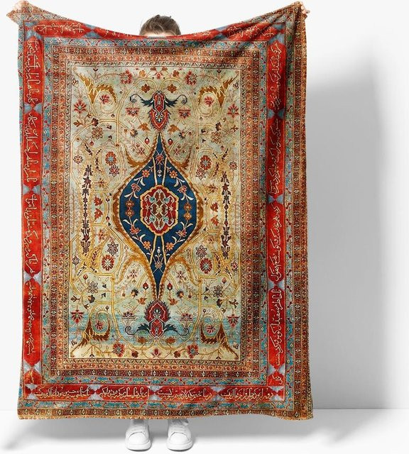 JMG Household Supplies Flanell-Decke im Retro Bohemian Stil mit geometrischem Muster, Mehrfarbig, B/B: 180 x 220 cm - Bild 1