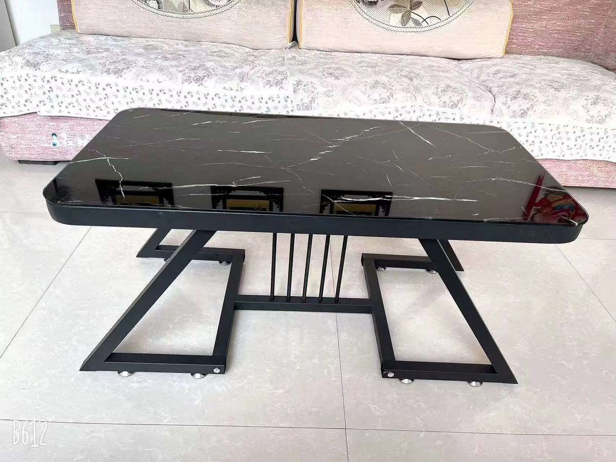 XIUWO Couchtisch mit Marmorstruktur und gehärteter Glasplatte in Schwarz, minimalistischer Mitteltisch für dein Wohnzimmer, B/T/H: 120 x 60 x 45 cm - Bild 2