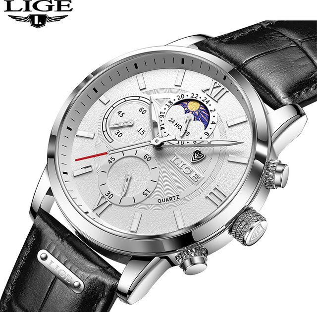 LIGE Quarz-Armbanduhr, Leder, Bicolor, Datum, Herren - Bild 1
