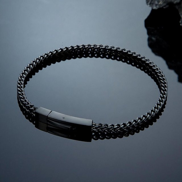 YULIN Armband, Edelstahl, Schwarz, Byzantinische Cuban Link, Herren, 23cm - Bild 1
