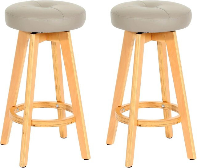 PROREGAL 2er-Set Barhocker drehbar aus Kunstleder und Holz in Beige mit Sitzhöhe 67 cm - Bild 1