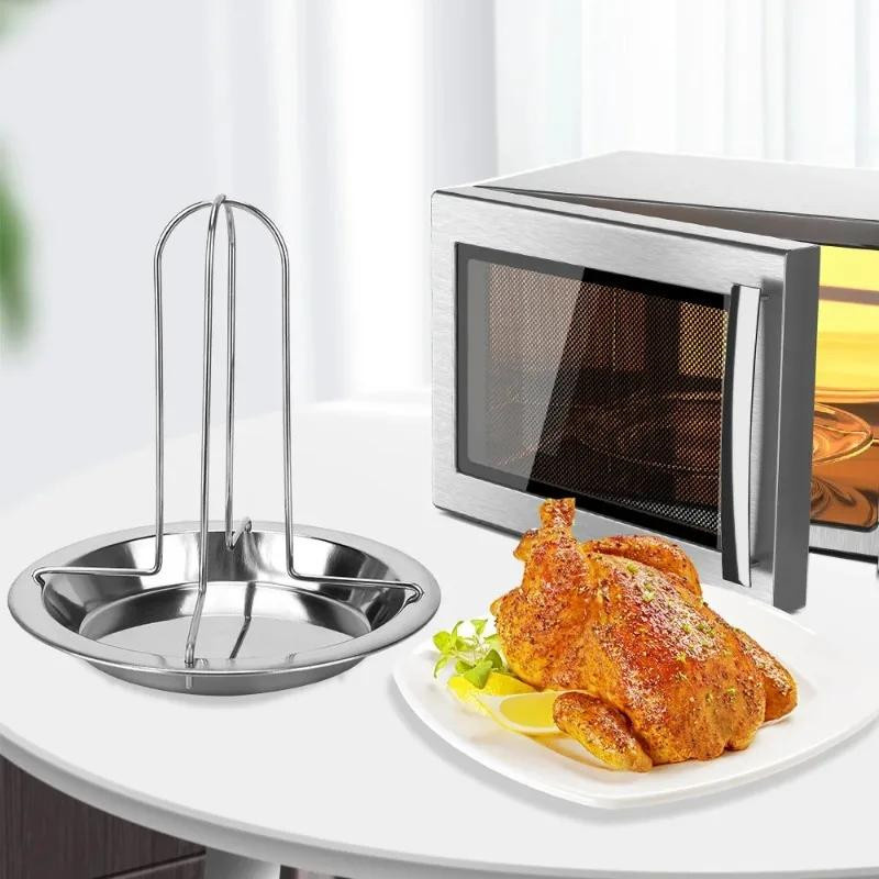 Edelstahl Hähnchen-Grillständer mit Antihaft-Grillplatte in Silber für BBQ und Outdoor-Küche - Bild 3
