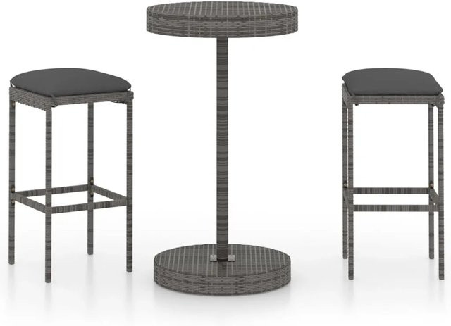 vidaXL 3-tlg Gartenbar-Set aus Poly Rattan mit Kissen in Grau - Bild 1
