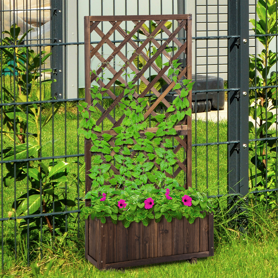 Outsunny Hochbeet aus Holz mit Rankgitter und Blumenkasten in Braun, ideal für Kletterpflanzen und Rosen, B/T/H: 72,5 x 31,5 x 149,5 cm - Bild 2