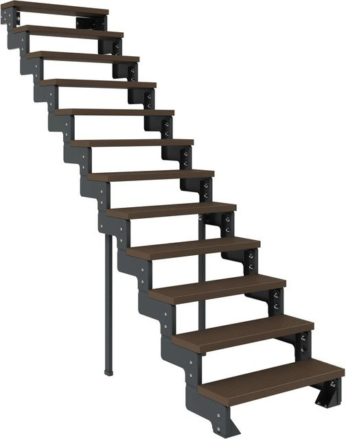 Dolle Außentreppe Gardentop aus Stahl und Holz in Anthrazit und Braun mit 12 Stufen und einer Breite von 80 cm ohne Geländer - Bild 1