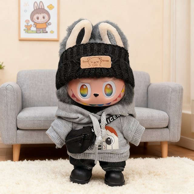 EVANOVM Labubu Plüsch Puppe Kleidung Mode Hoodie Hosen Set, Zubehör - Bild 1