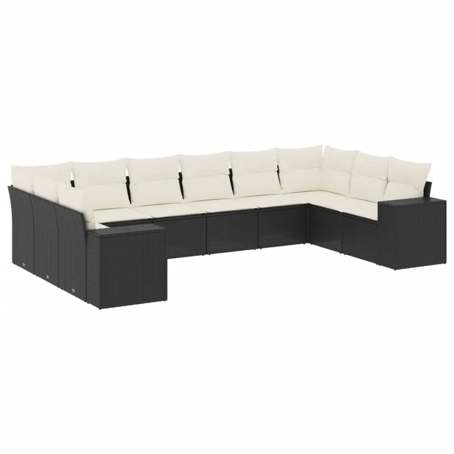 vidaXL 10-tlg. Garten-Sofagarnitur aus Poly-Rattan und pulverbeschichtetem Stahl in Schwarz mit Kissen - Bild 2