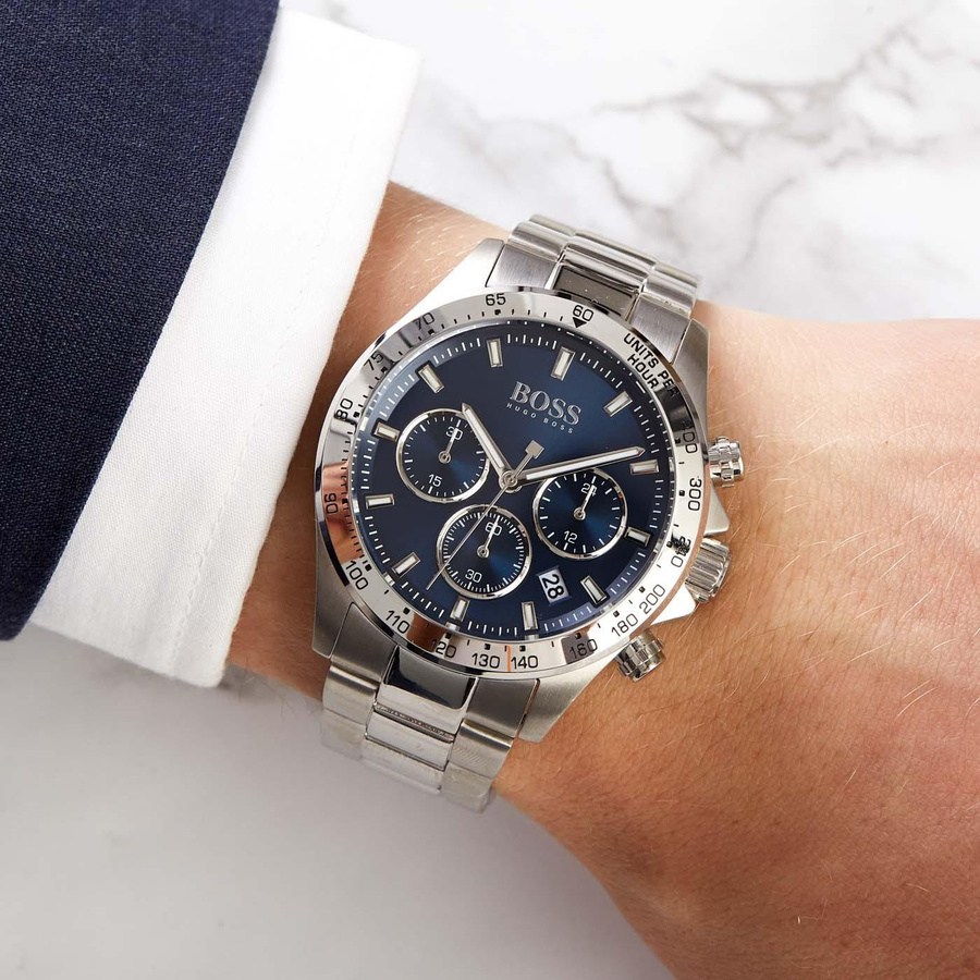 Hugo Boss Chronograph, Herrenuhr, Edelstahl, blau, Quarz, 45 mm - Bild 3