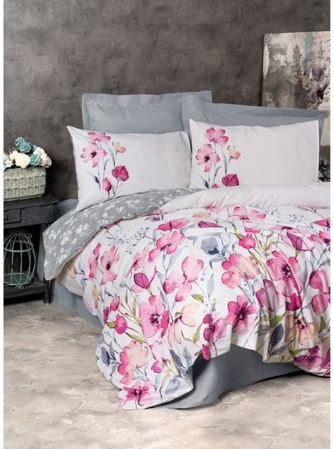 Bettwäsche-Set aus 100% Baumwolle in Grau mit 1 Bettbezug und 2 Kissenbezügen, B/T/H: 220 x 240 cm und 60 x 60 cm - Bild 1