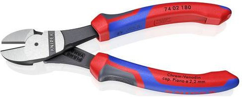 Knipex Kraft-Seitenschneider 74 02 180 mit Facette und Comfort-Griffen, schwarz atramentiert, Länge: 180 mm - Bild 1