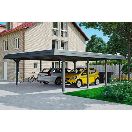 Skan Holz Doppelcarport Wendland Schiefergrau mit EPDM-Dach und schwarzer Blende B/T: 630 x 879 cm - Bild 2