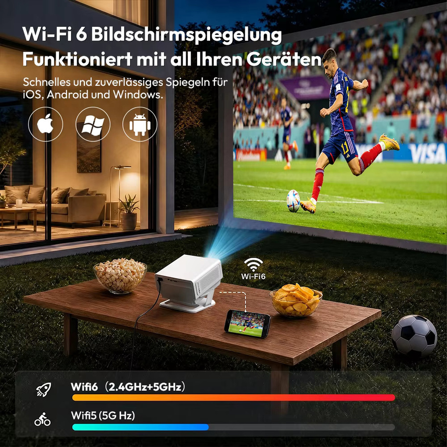 XGODY N8 Beamer mit Native 1080P Full HD, 1200 ANSI, Autofokus, Trapezkorrektur, Netflix, Kurzstrecke Heimkino und WiFi6 in Weiß - Bild 6
