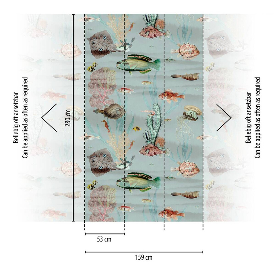 Livingwalls Fototapete Fische maritim bunt in Blau Rosa B/L: 280 x 159 cm - Bild 2