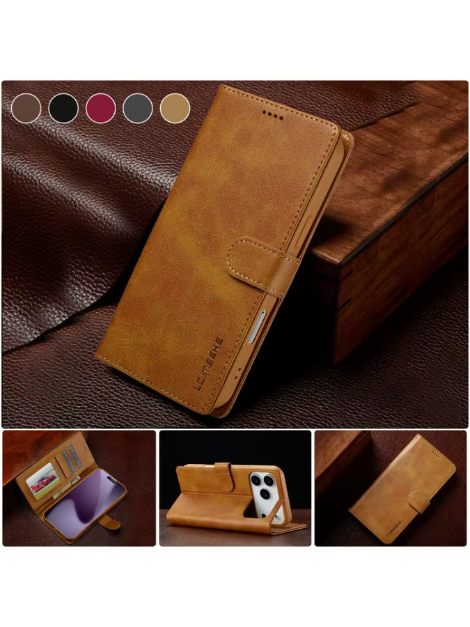 EUCAGR Magnetische Luxus Brieftasche Telefonhülle mit Kartenhalter für iPhone Modelle in Pink und Braun - Bild 6