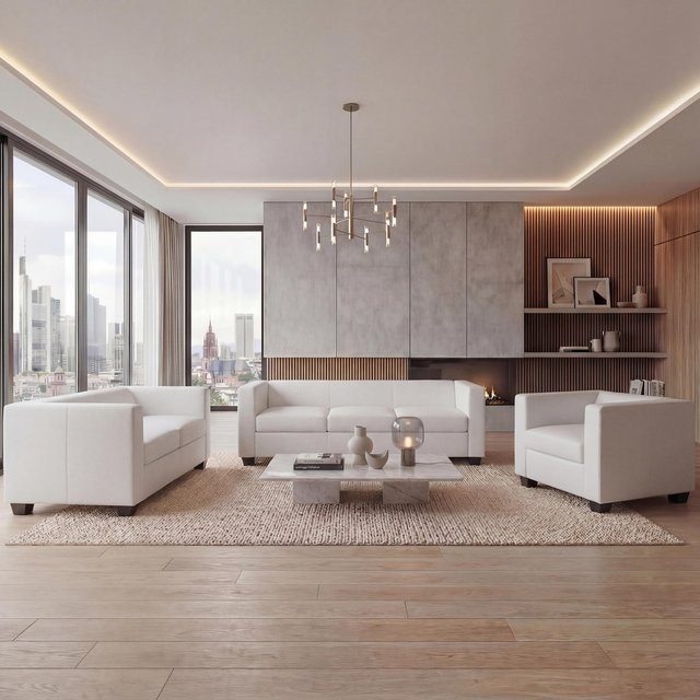 MCW Sofagarnitur Lille in Weiß aus Kunstleder mit 3er Sofa, 2er Sofa und Sessel im modernen Lounge-Stil - Bild 1