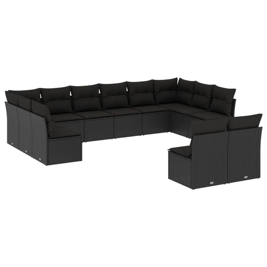 vidaXL 12-tlg. Garten-Sofagarnitur aus Poly-Rattan mit Kissen in Schwarz - Bild 2