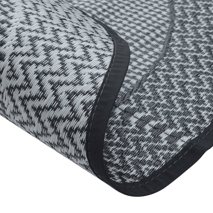 vidaXL Outdoor-Teppich ARAKIL in Grau, rund, Ø 120 cm, UV-beständig und wendbar mit Jacquard-Muster aus Polypropylen - Bild 4