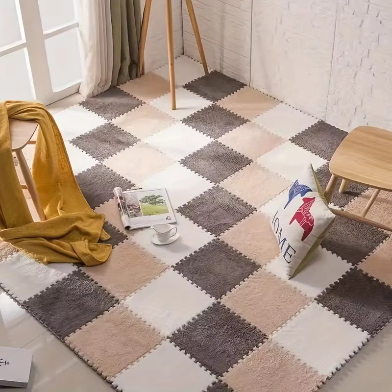 DHDH Baby-Spielmatte aus weichem Plüsch in Grau und Weiß, rutschfester und ungiftiger Teppich für das Kinderzimmer - Bild 1