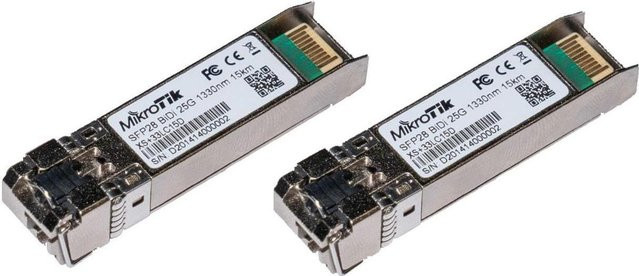 MikroTik SFP-Modul-Set XS+2733LC15D, 1,25G SFP, 10G SFP+ und 25G SFP28, 15km Reichweite, 1270nm + 1330nm, Farbe: Silber - Bild 1