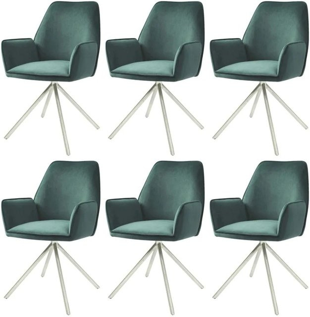6er-Set MCW Esszimmerstühle G67 mit Armlehnen aus grünem Samt und Edelstahl, drehbar mit Auto-Return-Funktion, B/T/H: 60 x 60 x 86 cm - Bild 2