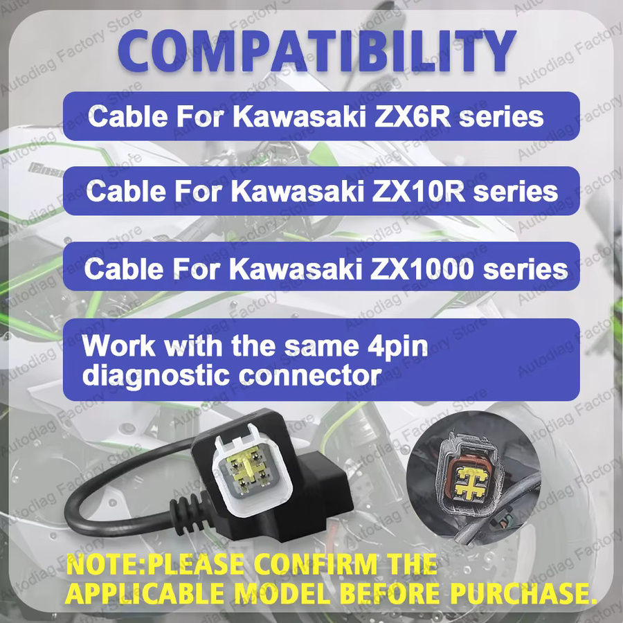 OBD-Adapter für Kawasaki Ninja Z-Serie und Versys-Serie, 4/6-Pin OBDII Diagnosekabel, Schwarz - Bild 6