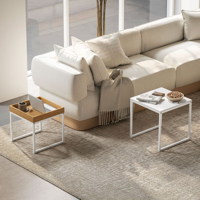 HOMCOM 2er-Set Couchtisch im modernen Design, Eckige Beistelltische mit Stahlgestell für dein Wohnzimmer, Weiß und Eiche - Bild 2