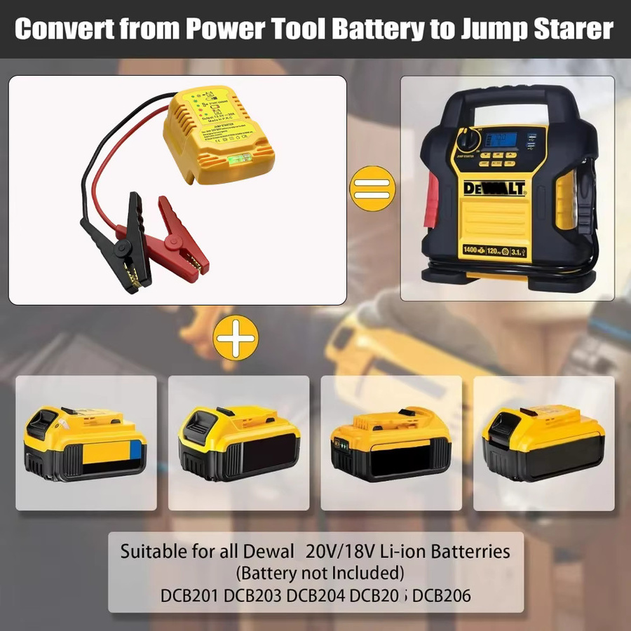 DeWalt Starthilfe-Adapter für 20V Akku mit Kabelklemmen in Gelb - Bild 4