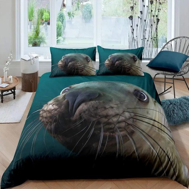 Binchi Outdoor Product Bettwäscheset Robben-Design in Blau, 2-teilig, Polyester, B/H: 140 x 210 cm - Bild 1