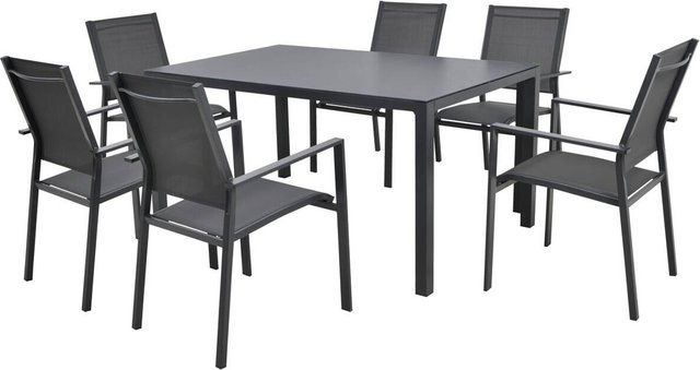 POCOline Gartensitzgruppe modern aus Stahl und Textilene in Grau mit Glastisch - Bild 1