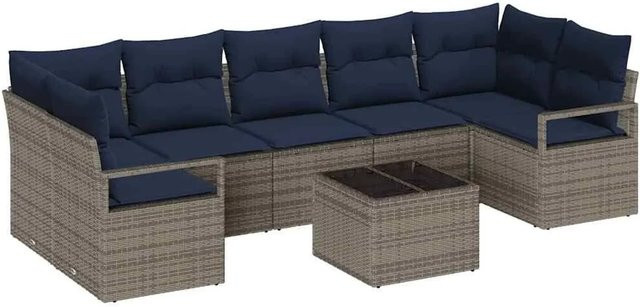 vidaXL Gartenmöbel Set 8-teilig in Grau aus Poly-Rattan und Stahl mit Polsterkissen in U-Form - Bild 1