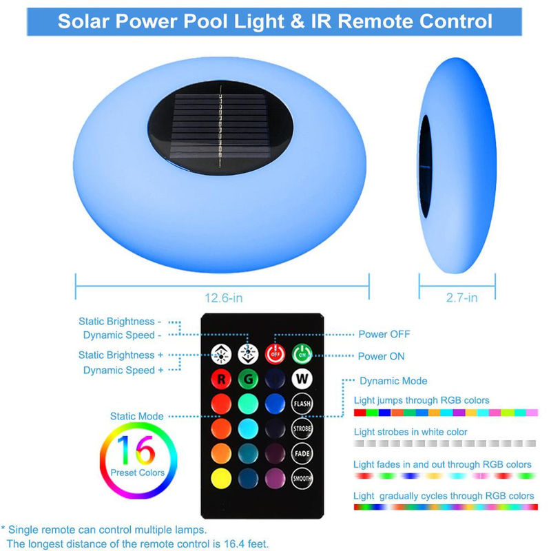 TOMTOP JMS Solar LED Schwimmlicht Set mit 16 Farben, IP67 Wasserdicht, Weiß, 4 Stück - Bild 10