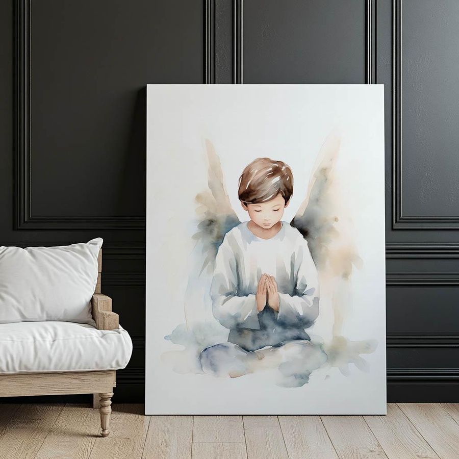 Engelsgebet des Jungen Wandbild mit Holzrahmen Helle Eiche, B/H: 50 x 70 cm - Bild 5