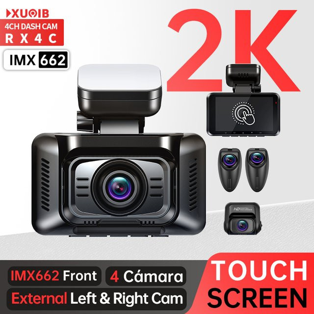XUOIB RX4C 2K 4CH GPS Dashcam mit IMX662 Sensor, externer Links- und Rechtskamera sowie 4 Zoll Touchscreen in Schwarz mit 24H Parküberwachung - Bild 1