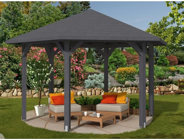 Skan Holz Pavillon Nancy 3 aus Fichten-Leimholz in Schiefergrau, B/T/H: 480 x 416 x 316 cm - Bild 1
