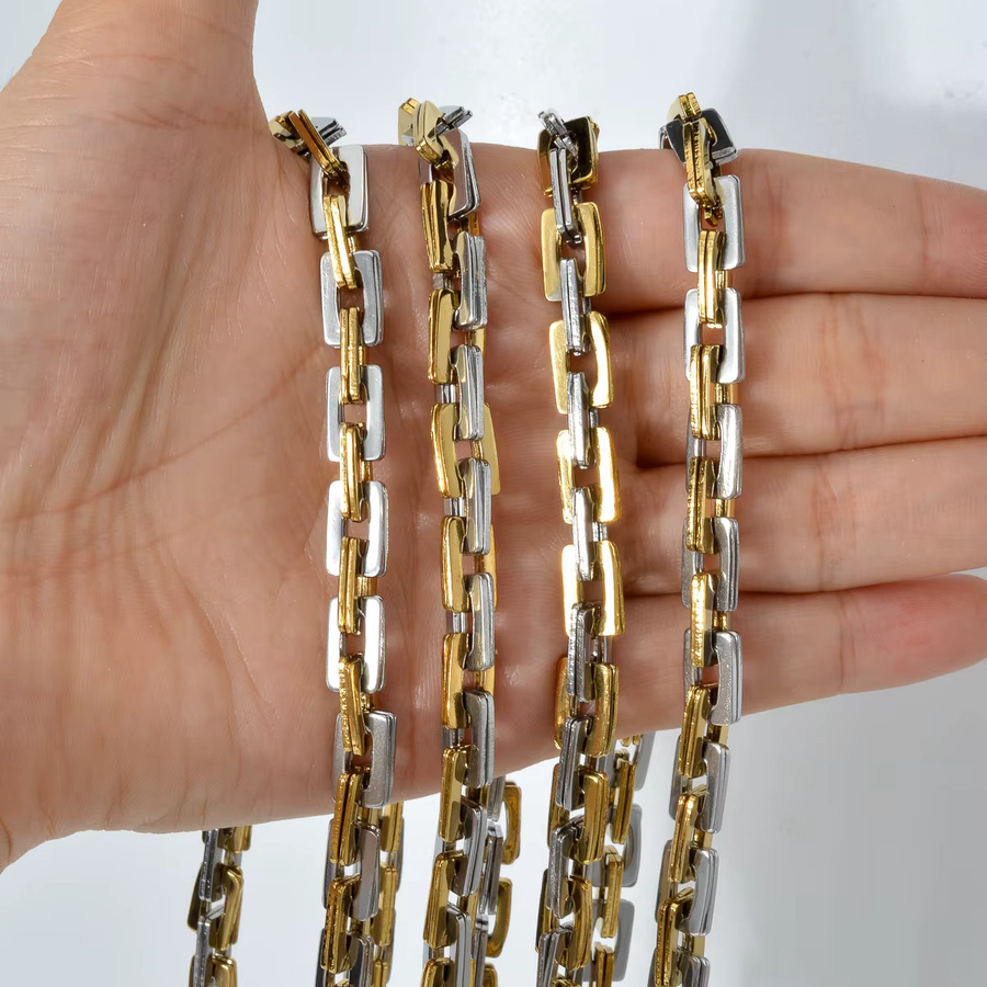 Halskette Edelstahl, Bicolor, Silber und Gold Farbe, Unisex - Bild 3