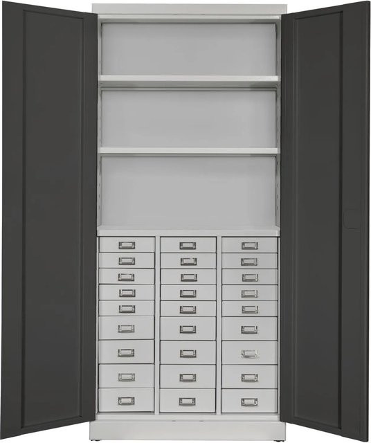 PROREGAL Schubladenschrank Chinchilla aus Stahl mit 27 Schubladen und 3 Ablageböden, H x B x T: 179 x 80 x 41 cm, Lichtgrau/Anthrazitgrau - Bild 1