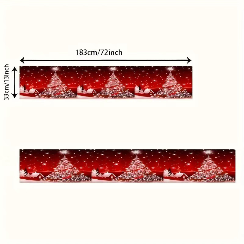 VIKAMA Weihnachts Tischläufer Rot mit Schneeszene und Schneeflocken, B/T: 183 x 33 cm - Bild 4
