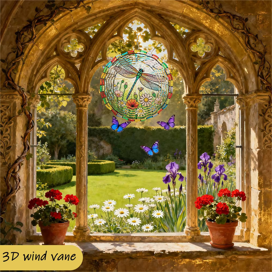 Flenco 3D Libellen-Blumen-Windspiel aus Metall in Bunt für die Gartendekoration - Bild 4