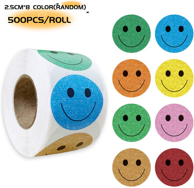 500 Stück runde Papieraufkleber mit Smiley-Motiv in Mehrfarben als Belohnungsaufkleber für Lehrer und Kinder - Bild 1