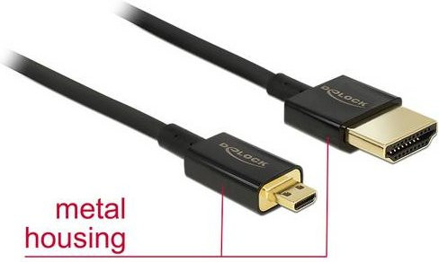 Delock HDMI Anschlusskabel HDMI-A auf HDMI-Micro-D in Schwarz, 0,25 m, 4K UHD mit vergoldeten Steckkontakten - Bild 1