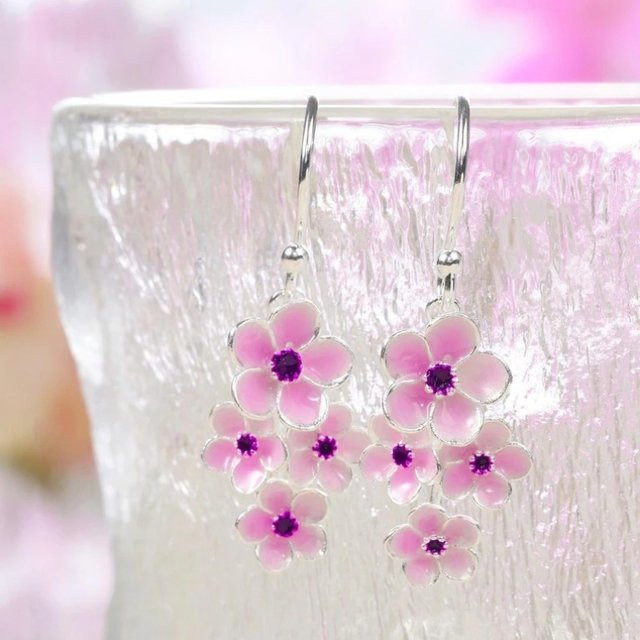 YoYo Ohrhänger Blumenform, rosa, Silber, Damen, Vintage - Bild 1