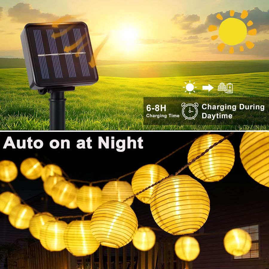 Leclstar Solar-Lichterketten für den Außenbereich mit 20 oder 30 Laternen, IP65 wasserdicht, 8 Modi für Garten, Terrasse und Camping, 2 Stück - Bild 4