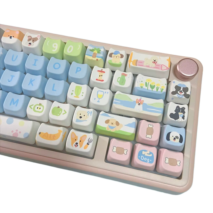 Niedliche Hunde-Mottopark Tastenkappen in Welpenohren-Form, PBT-MAO-Profil Keycaps mit Numpad für mechanische Tastaturen, Mehrfarbig - Bild 2