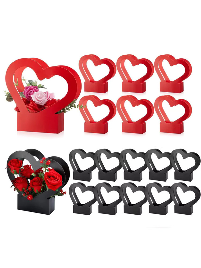 Herzförmige Geschenktüten aus Papier mit Griff für Blumen und Geschenke in Schwarz und Rot - Bild 4