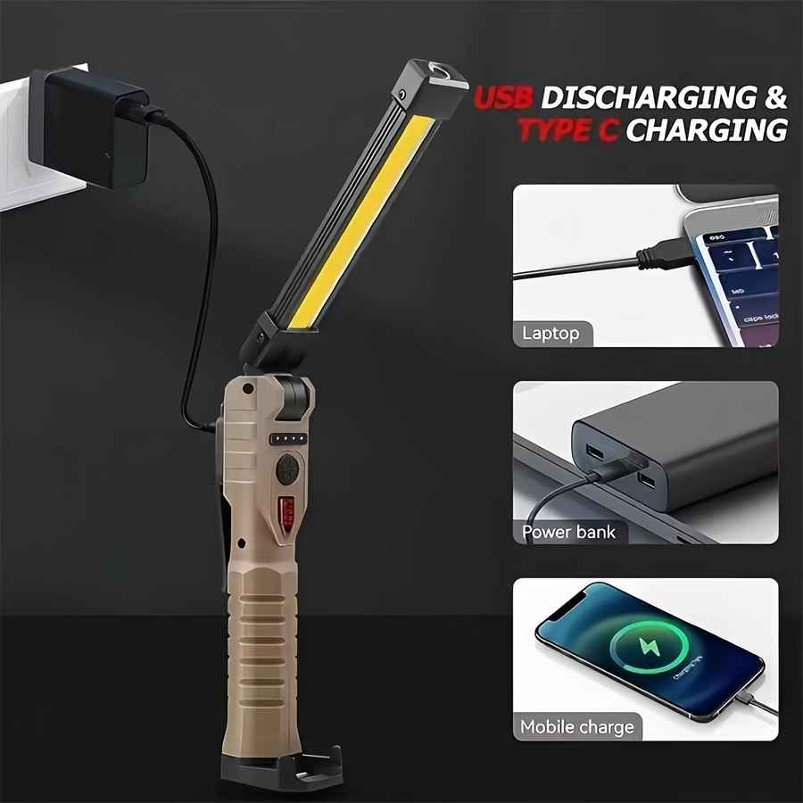 Heinast USB-wiederaufladbare LED-Arbeitsleuchte, 800 Lumen COB-Laterne in Schwarz mit eingebautem Akku - Bild 3
