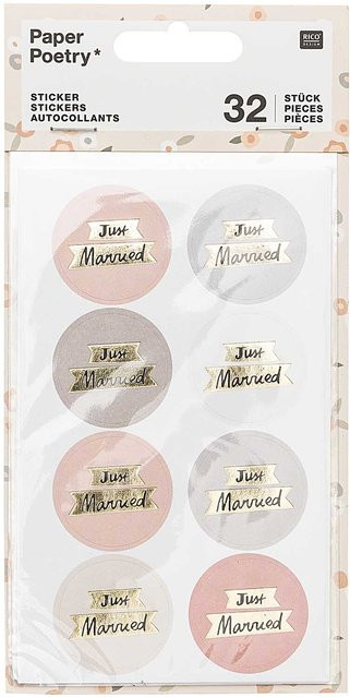 Rico Design Paper Poetry Sticker Just Married in Puder-Grau, 4 Blatt - Bild 1